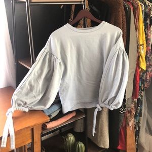 Baby blue balloon sleeve, tie wrist sweatshirt